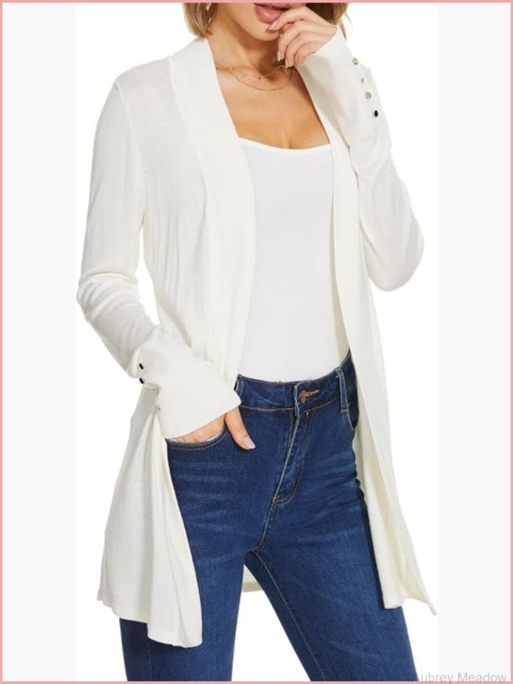 Lightweight Open Front Knit Cardigan with Pockets - Picture 1 of 7